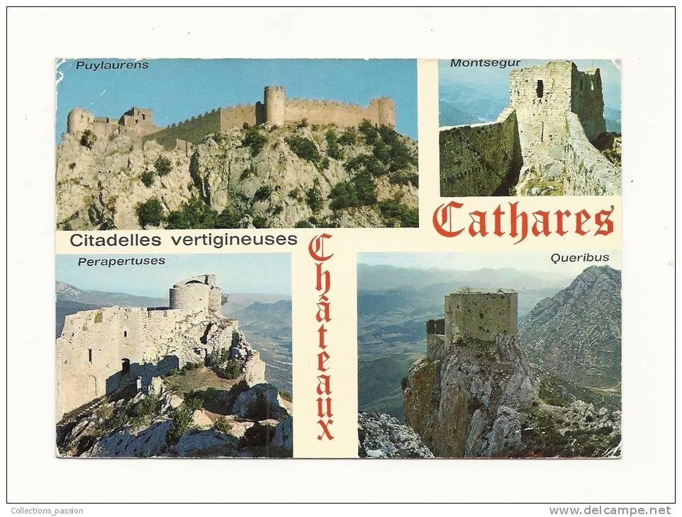 Cp, Midi Pyrénées, Châteaux Cathares, Citadelles Vertigineuses, Multi-Vues, Voyagée 1986 - Midi-Pyrénées