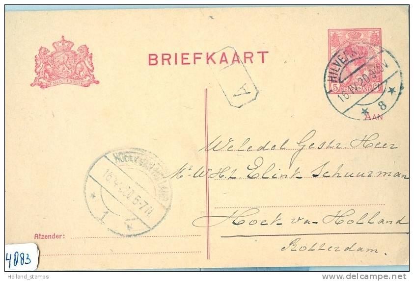 HANDGESCHREVEN BRIEFKAART Uit 1920 Van HILVERSUM Naar Hoek Van HOLLAND (4883)) - Postal Stationery