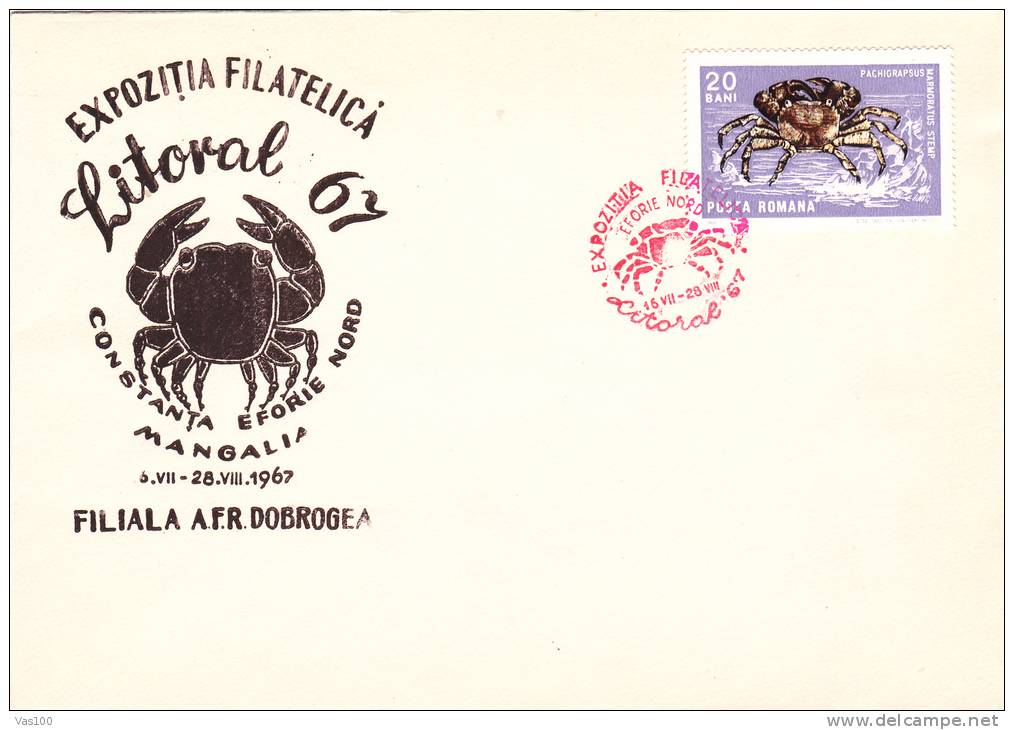 Crab,Cancer 1967 Very Rare Cover Stamps Obliteration Concordante Constanta - Romania. - Crustaceans