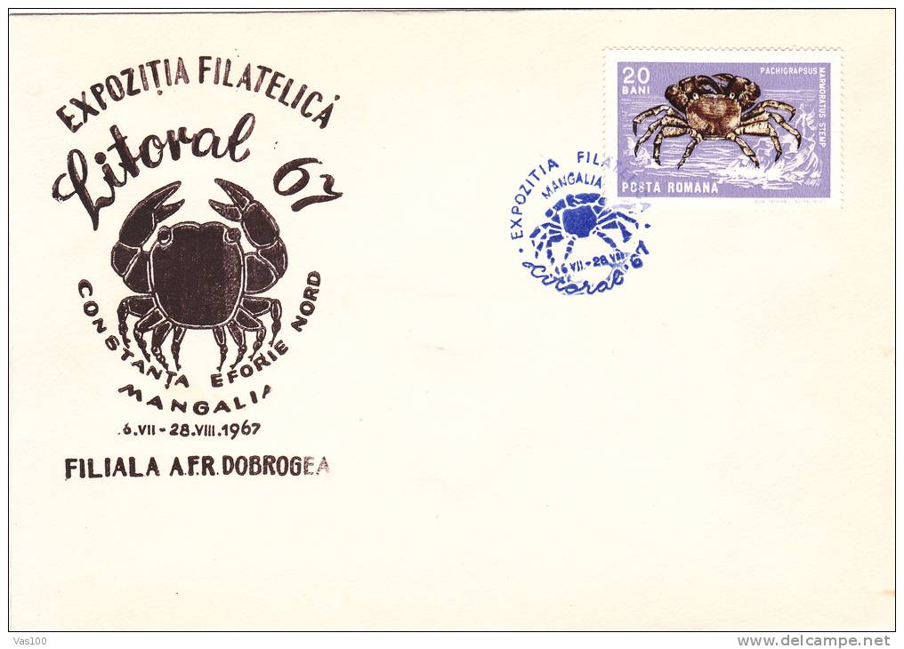 Crab,Cancer 1967 Very Rare Cover Stamps Obliteration Concordante Constanta - Romania. - Crustaceans