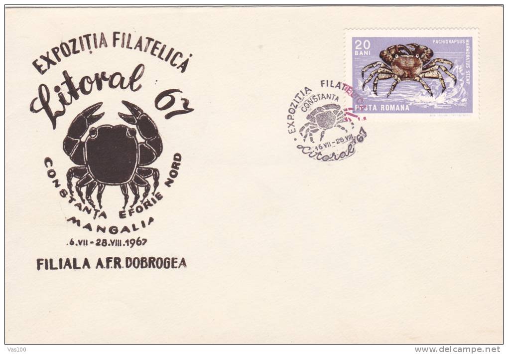 Crab,Cancer 1967 Very Rare Cover Stamps Obliteration Concordante Constanta - Romania. - Crustaceans