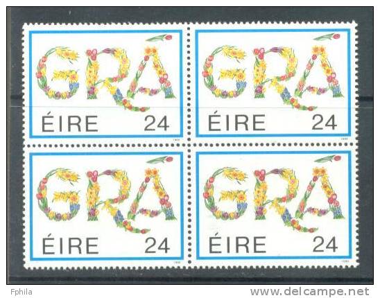 1989 IRELAND 24 P. VALENTINE DAY MICHEL: 669 BLOCK OF 4 MNH ** - Ongebruikt