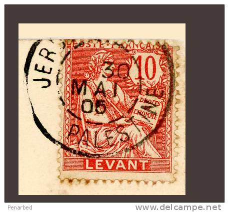 Carte Postale Affranchie 10 Cts Rose Du Levant N°14 Avec Oblitération JERUSALEM PALESTINE Le 30 Mai 1905 - Lettres & Documents