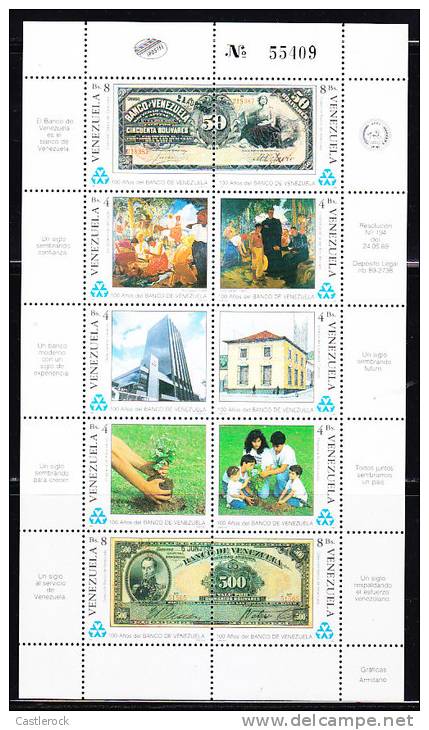 B)1989 VENEZUELA MI2586-2595 100 YEARS OF THE BANC OF VENEZUELA MNH MINISHEET - Venezuela