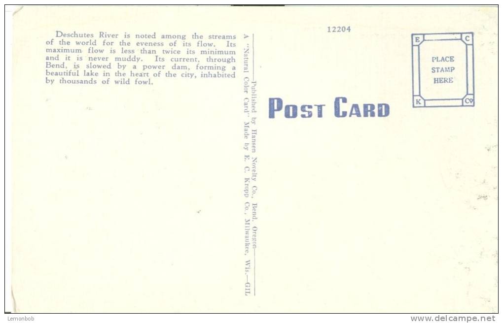 USA – United States – Deschutes River And Drake City Park In Bend, Oregon, Unused Linen Postcard [P6183] - Other & Unclassified