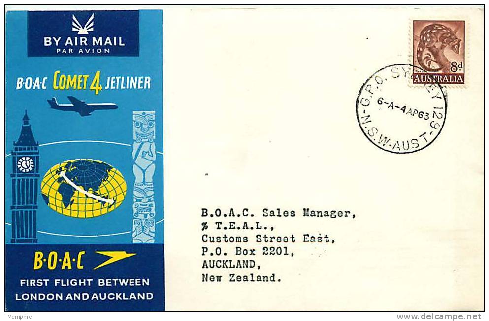 APRIL 4 1963  BOAC First Flight Sydney To Auckland - First Flight Covers