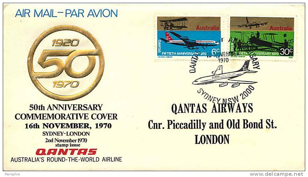 NOV 16 1970  QANTAS 50th Ann Special Flight To London Includes Rare Original Publicity Insert - Primeros Vuelos