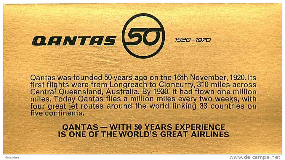 NOV 16 1970  QANTAS 50th Ann Special Flight To London Includes Rare Original Publicity Insert - Primeros Vuelos