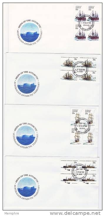 AAT Antarctic Ships 1980 Issue  Blocks Of 4  Unaddressed FDCs - FDC