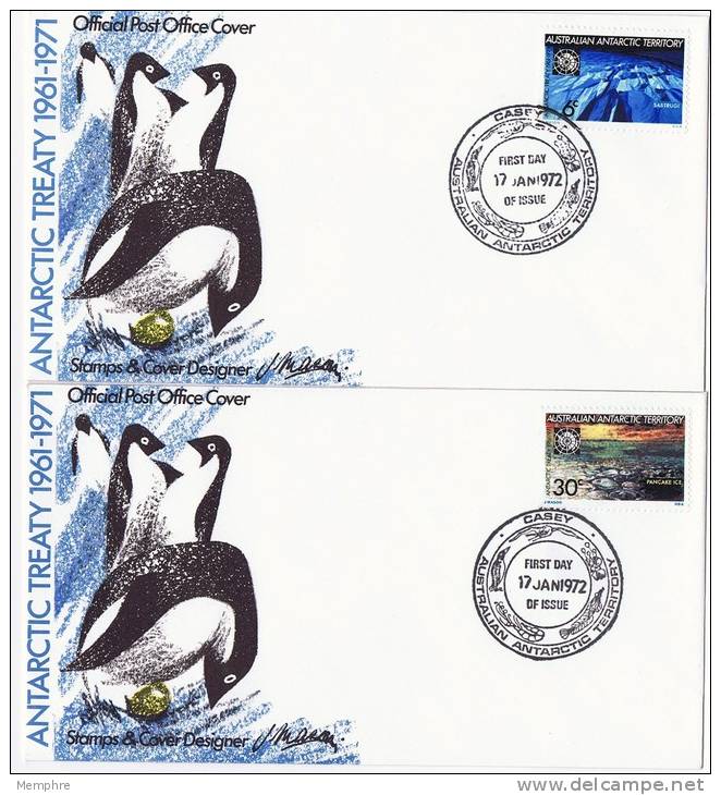 AAT  1972  Antarctic Treaty 10th Ann.  Set Of 2 On Casey Cancelled  Unaddressed FDC - FDC