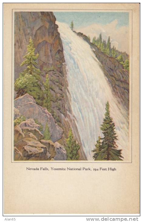 Yosemite National Park California, Nevada Falls Waterfall, C1920s/30s Vintage H.S. Crocker Co. Postcard - USA National Parks