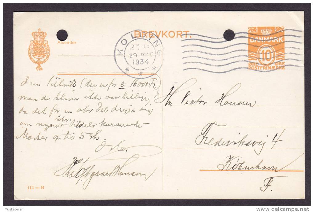 Denmark Postal Stationery Ganzsache Entier 10 Øre Waves Wellenlinien (111-H) KOLDING 1934 - Briefe U. Dokumente