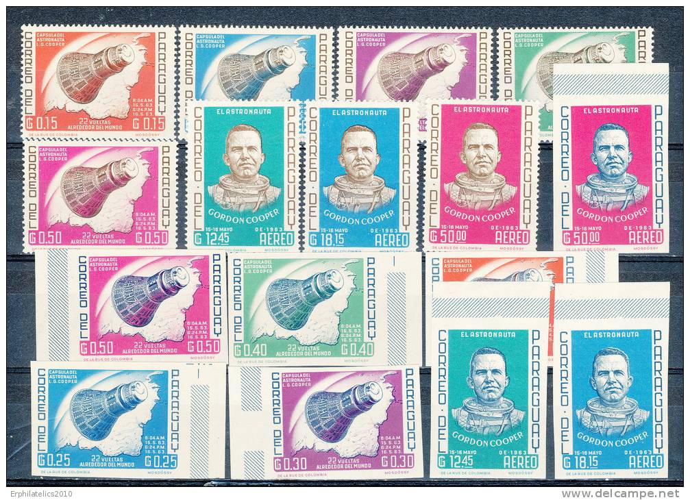 PARAGUAY 1963 GORDON COOPER ASTRONAUT SET PERF AND IMPERF MNH SCARCE - Paraguay