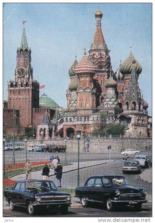 Russia-Moscou, église Vasilij Blazenoj Et Tour De Kremlin + Bus+automobile, Circulé 1976 - Buses & Coaches