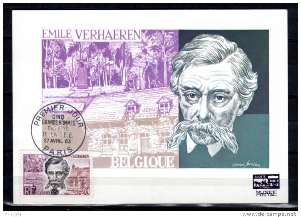 Emile Verhaeren  Littérature Flandres   Carte MAX   27/4/1963 - 1951-1960