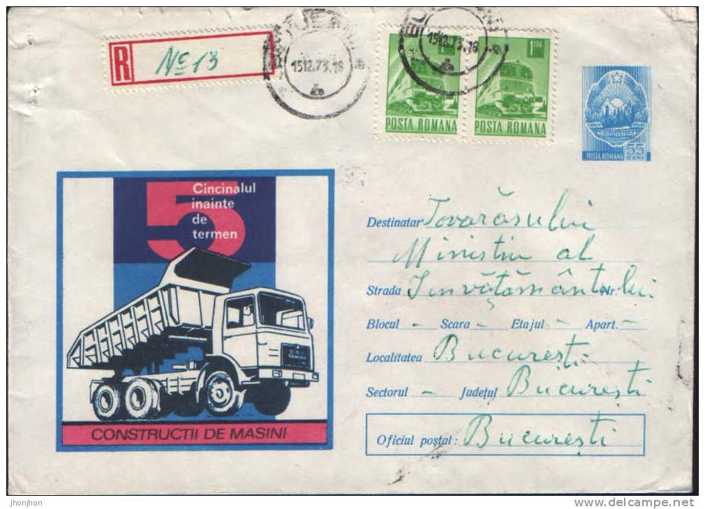 Romania-Postal Stationery Cover 1973-  Automotive-heavy Trucks - Camiones