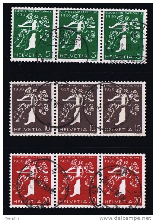 1939 Exposition   5, 10, 20 C.Bandes De 3 : Italien / Allemand / Français Oblitérés - Se-Tenant