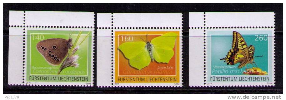 LIECHTENSTEIN 2010 - MARIPOSAS - PAPILLONS - BUTERFLIES - YVERT 1996/1998** - ESQUINA DE PLIEGO - Ungebraucht