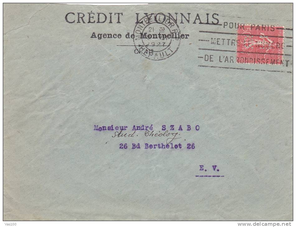 Perforés,Perfin,Perfins 1927 Covers CREDIT LYONNAIS Agence De Montpellier Paten France . - Perforiert/Gezähnt