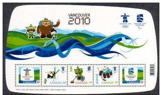 Canada - OLYMPIC MASCOTS VANCOUVER 2010 Bronze Overprint  Souvenir Sheet -MNH - Blocks & Kleinbögen