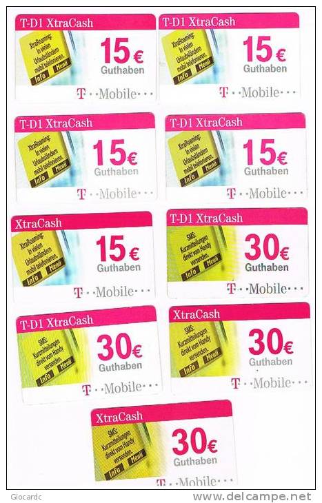 GERMANIA (GERMANY) - T MOBILE (RECHARGE) - XTRA CASH: LOT OF 9  DIFFERENT     - USED ° - RIF. 5848 - GSM, Voorafbetaald & Herlaadbare Kaarten