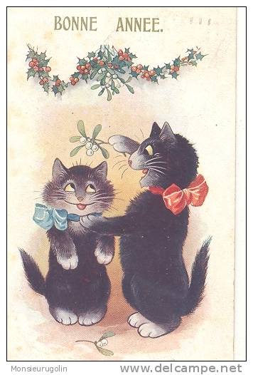 CHAT   ))  Bonne Année, Deux Petits Chats Sous Le Gui... - Cats