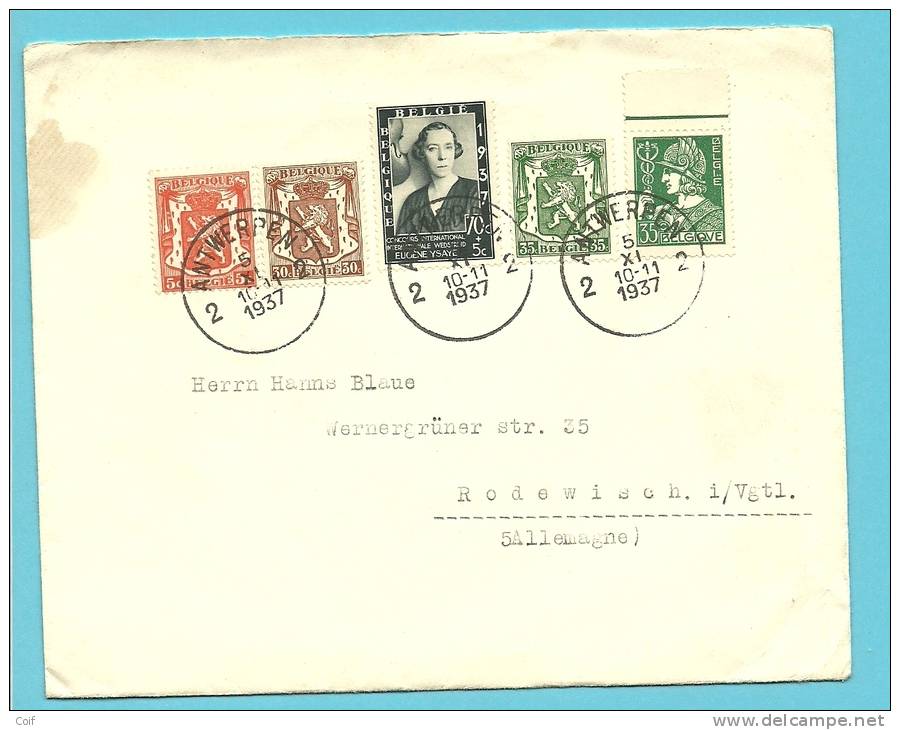 340+419+424+425+456 (surtaxe/toeslagzegel) Op Brief Met Stempel ANTWERPEN 2 - 1932 Ceres And Mercurius