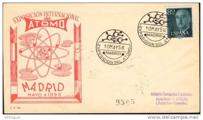 1958  Espagne Atomo  Energie Nucléaire Energia Nucleare Nuclear Energy Sur Lettre - Atoom