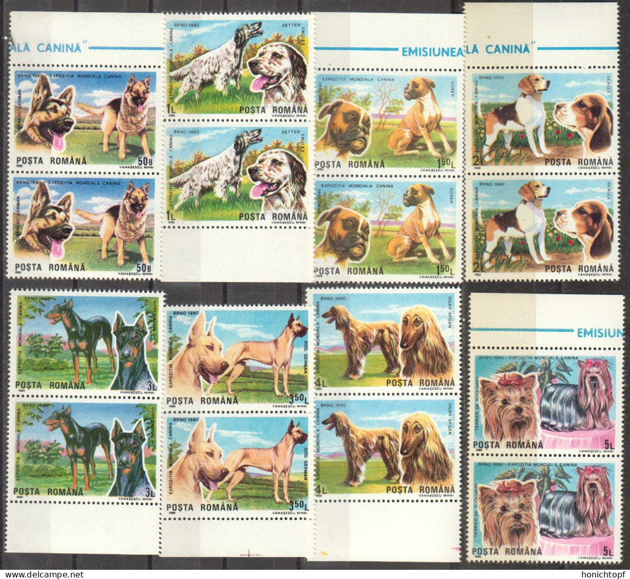 Rumänien; 1990; Michel 4603/10 **; Hunde; Dog; Doppelt - Ungebraucht