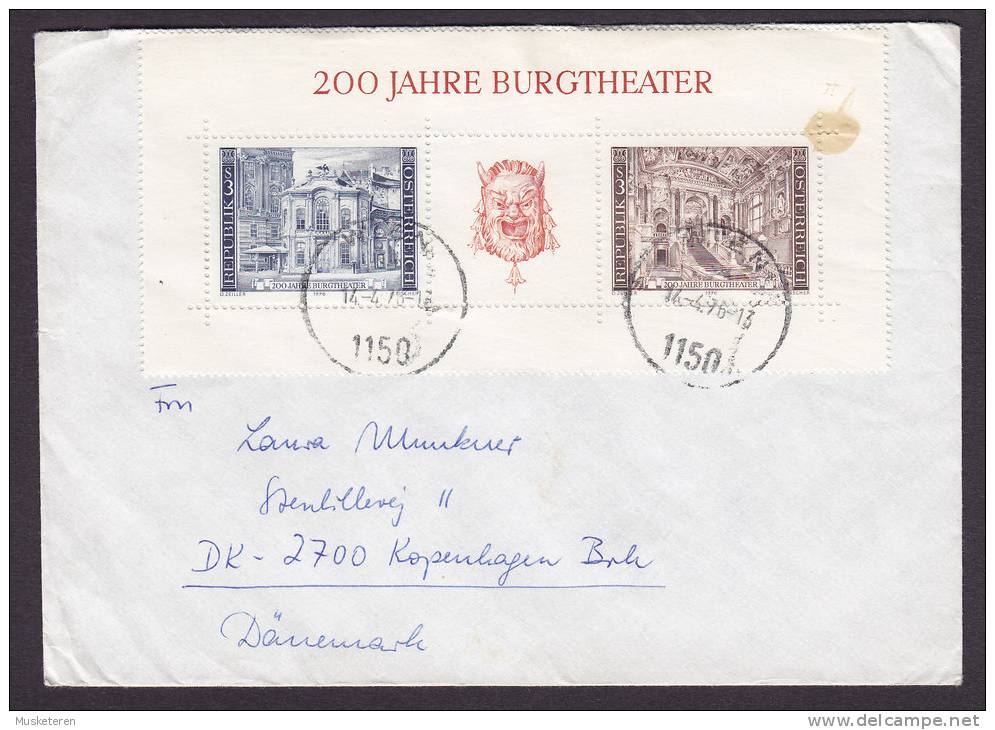 Austria WIEN 1976 Cover Brief To KOPENHAGEN Dänemark M. Block 3 Miniature Sheet Burgtheater - Covers & Documents