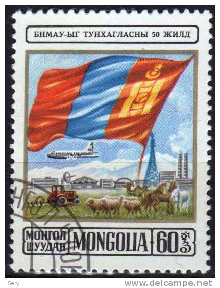 Mongolia   Cancelled 1  V   Horses Horse Chevaux Cheval Caballos Cavalli Paarden Pferde Tracteur Tractor Drapeau Flag - Other & Unclassified