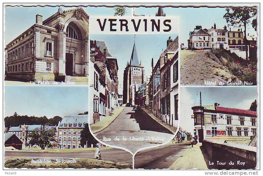 02. VERVINS. MULTIVUES. HOTEL DU CHEVAL NOIR.LA TOUR DU ROY.RUE DE LA LIBERTE...... - Vervins