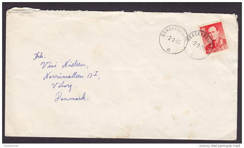 Norway Deluxe BRASKEREIDFOSS 1959 Cover To VIBORG Denmark - Cartas & Documentos