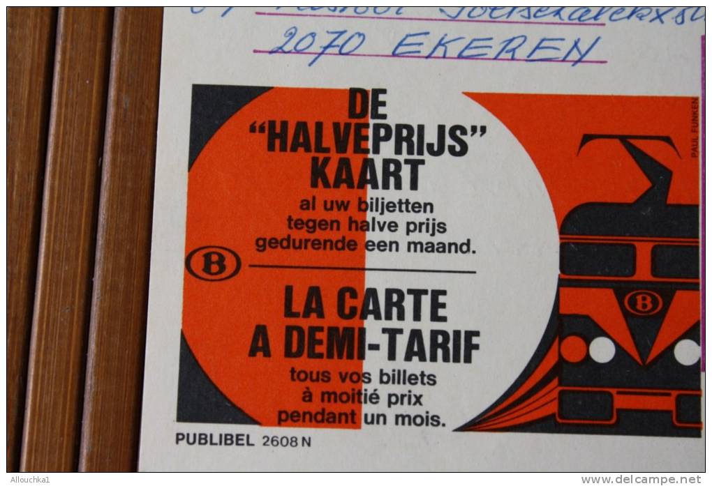 ENTIER POSTAUX BRIEFKAART DE BELGIQUE BELGIE +TIMBRE RAJOUTE CARTE DEMI TARIF DE HALVEPRIJS" KAART TRAIN CHEMIN DE FER B - Cartes-lettres