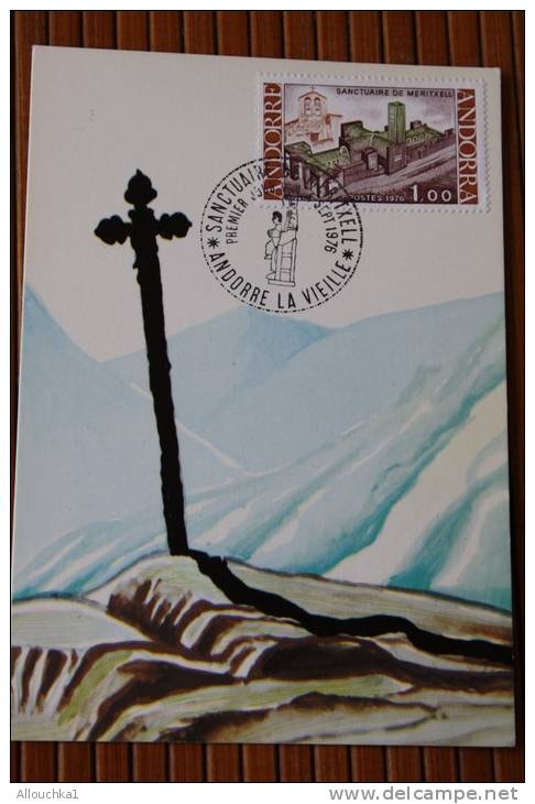 ANDORRE LA VIEILLE  FRANCAIS SANCTUAIRE DE MERITXELL CM CARTE MAXIMUM 1ER JOUR EMISSION  FDC FIRST DAY COVER SEPT -1976 - Lettres & Documents