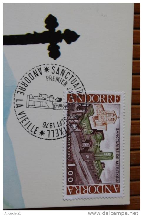 ANDORRE LA VIEILLE  FRANCAIS SANCTUAIRE DE MERITXELL CM CARTE MAXIMUM 1ER JOUR EMISSION  FDC FIRST DAY COVER SEPT -1976 - Storia Postale