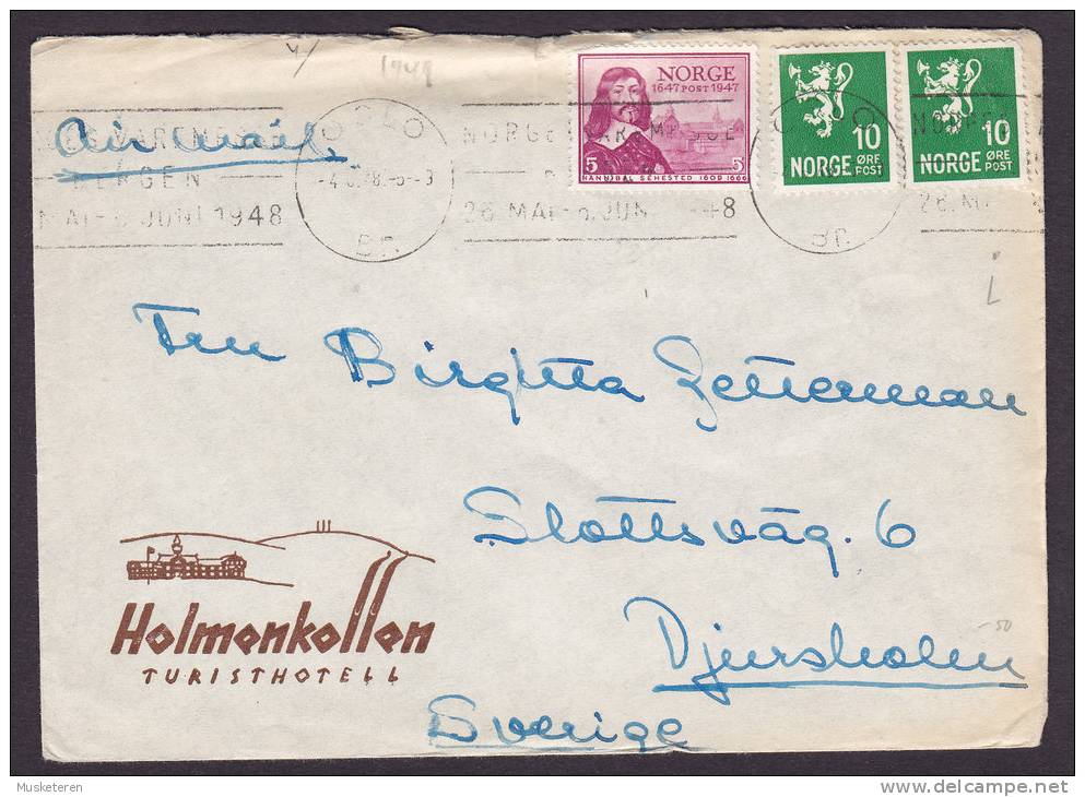 Norway Airmail Par Avion HOLMENKOLLEN TURISTHOTELL, OSLO 1948 Cover To Sweden - Briefe U. Dokumente