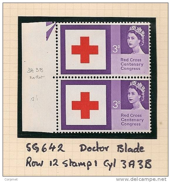 UK - Variety  SG 642 - Row 12 Stamp 1 - Doctor Blade - Cyl 3A3B - MLH - Errors, Freaks & Oddities (EFOs