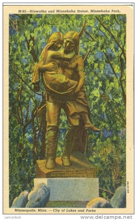 USA – United States – Hiawatha And Minnehaha Statue, Minnehaha Park, Minneapolis, Minnesota, Unused Linen Postcard[P6211 - White Mountains