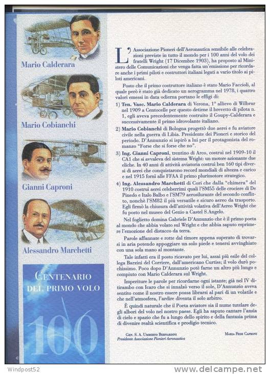 ITALIA FOLDER 2003 I PIONIERI DELL´AVIAZIONE ITALIANA - CALDERARA - COBIANCHI - CAPRONI - MARCHETTI 01 - Presentation Packs