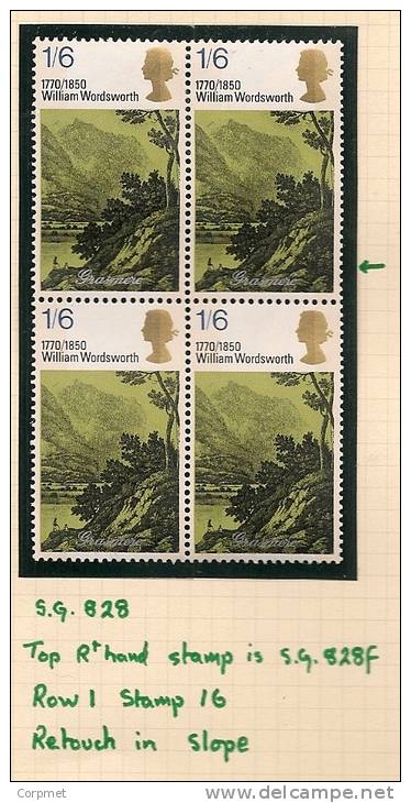 UK - Variety  SG 828f - Row 1 Stamp 6 - RETOUCH In SLOPE  -  MLH - Errors, Freaks & Oddities (EFOs