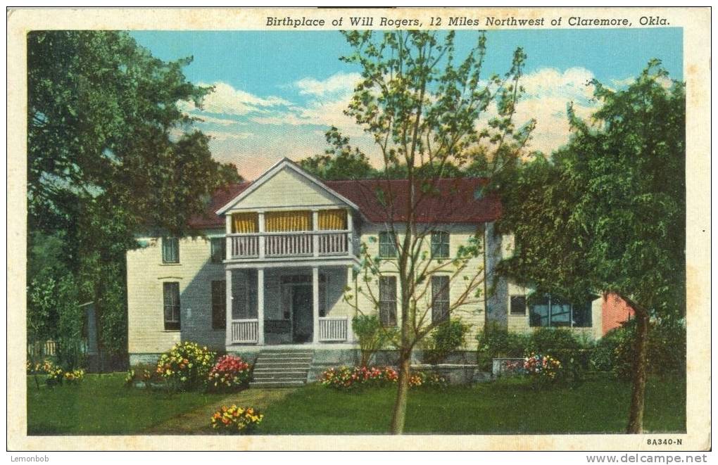 USA – United States – Birthplace Of Will Rogers, Northwest Of Claremore, Oklahoma 1950 Used Postcard [P6225] - Other & Unclassified