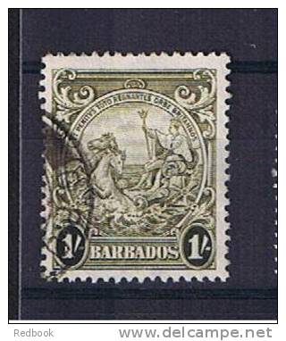 RB 772 - 1939 Barbados 1/= Olive Green SG 255 - Fine Used Stamp - Barbados (1966-...)