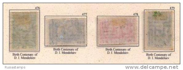 RUSSIA (USSR) -(CP3405)-YEAR 1934-(Michel 476/479)-Birth Centenary Of D. I. Mendeleev- Mixed See Scann - Nuevos