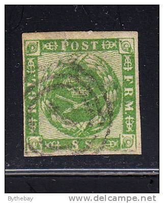 Denmark Scott #8 Used 16s Royal Emblems Cancel: 3-ring '1' - Used Stamps