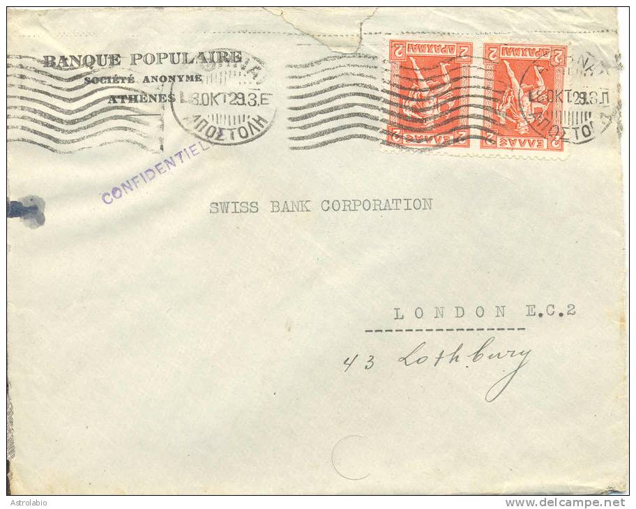 1929 Lettre De Greece Vers London. Cover - Lettres & Documents
