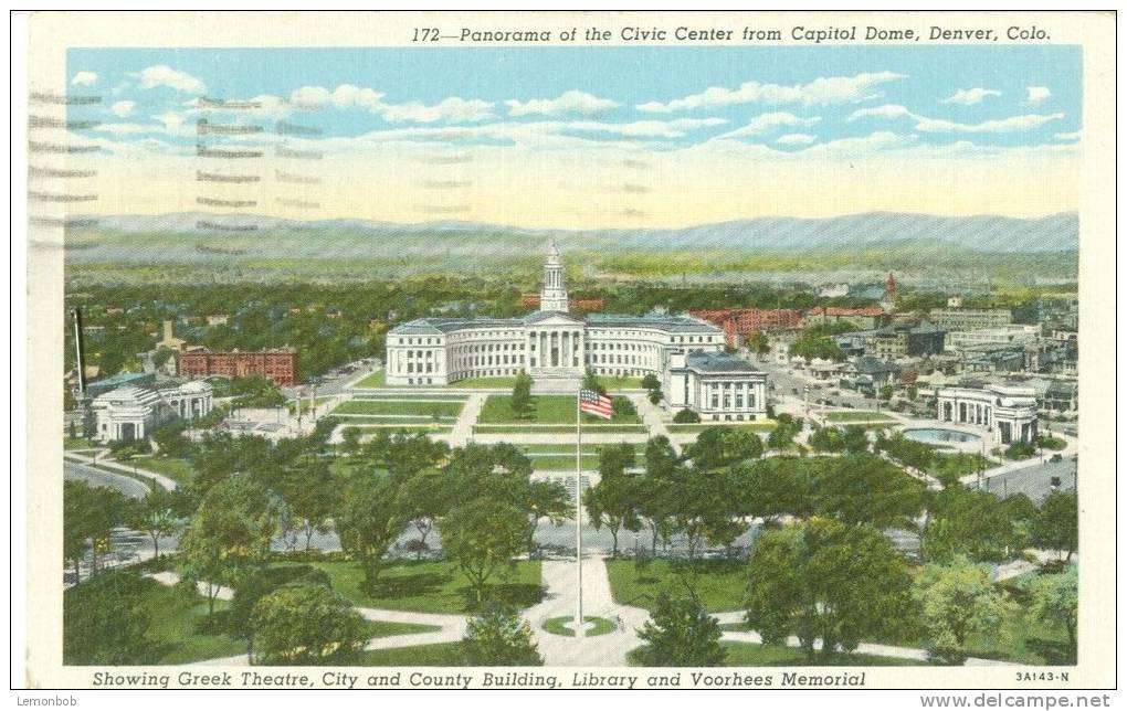 USA – United States – Panorama Of The Civic Center From Capitol Dome, Denver, Colorado, 1946 Used Postcard [P6282] - Denver