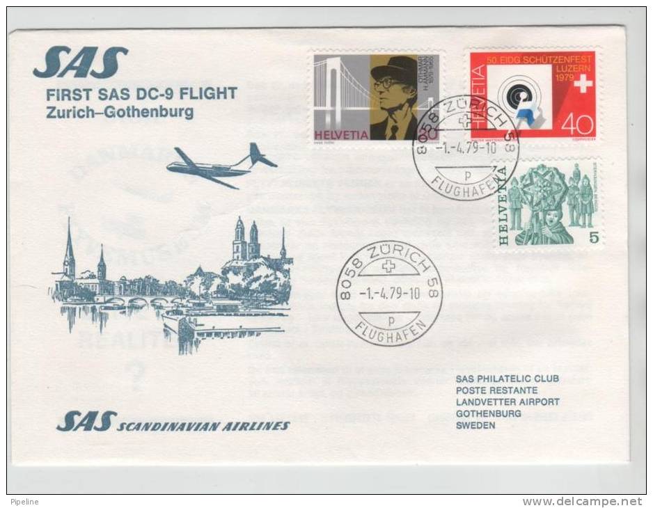 Switzerland First SAS DC-9 Flight Zurich - Gothenburg 1-4-1979 - Lettres & Documents