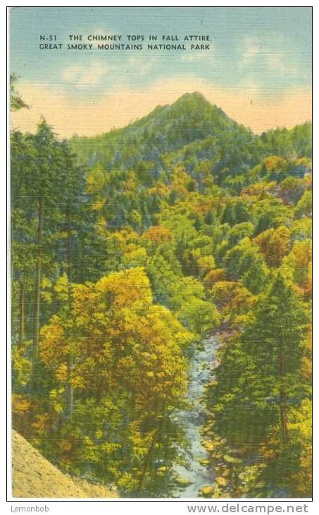 USA – United States – The Chimney Tops In Fall Attire Great Smoky Mountains National Park, Unused Linen Postcard [P6303] - Smokey Mountains