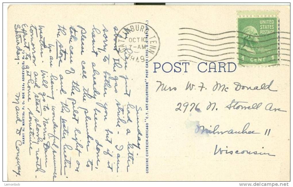 USA – United States – Mt. Le Conte, Great Smoky Mountains National Park, 1949 Used Linen Postcard [P6338] - Smokey Mountains